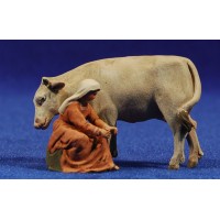 Pastora ordeñando una vaca 4 cm barro pintado De Francesco