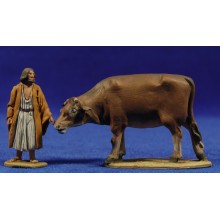 Pastor con vaca 5 cm barro pintado De Francesco