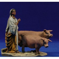 Pastora con cerdos 10 cm barro pintado De Francesco