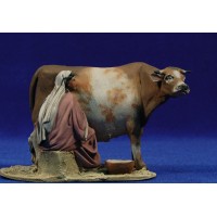 Pastora ordeñando una vaca 10 cm barro pintado De Francesco