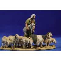 Pastor con 7 corderos 10 cm barro pintado De Francesco