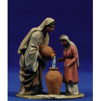 Pastora con niño y jarras 10 cm barro pintado De Francesco