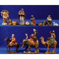 Nacimiento con reyes camello caballo, elefante y pastor 18 cm resina