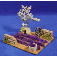 Campo lavanda con rueda y barrenyo 15x13x12 cm corcho