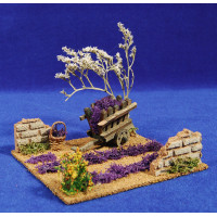 Campo lavanda con carro 15x13x12 cm corcho