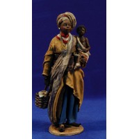 Pastora negra con cesto y niño 18 cm barro y tela pintada Angela Tripi