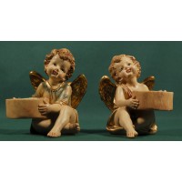 Dos ángeles sentados portavelas 13 cm resina