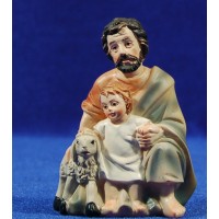 Pastor adorando con niño y cordero 11 cm resina