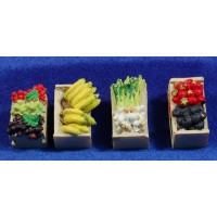Cuatro cajas con fruta y verduras 3 cm resina